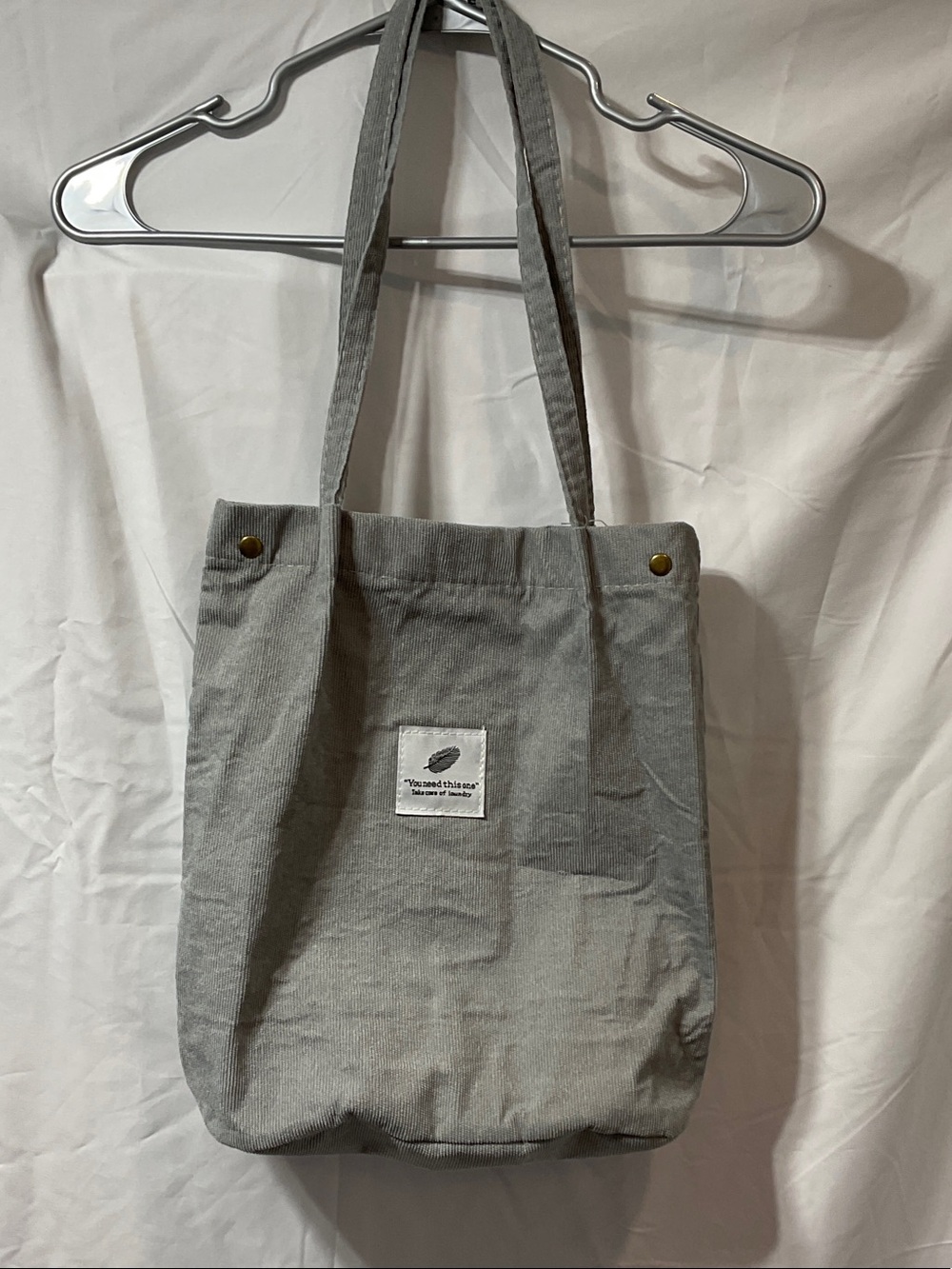 Gray Courderoy Tote Bag with Long Straps